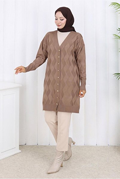 TRENDTESETTÜR Women's Mink Patterned Knitwear Cardigan t 9323