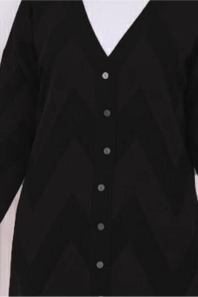 TRENDTESETTÜR Women's Black Patterned Knitwear Cardigan t 3913