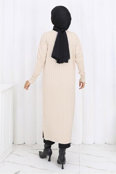 TRENDTESETTÜR Women's Beige (Stone) Long Knitwear Cardigan t 7523