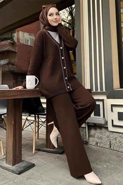 TRENDTESETTÜR Women's Brown Pants and Knitwear Set t 20352
