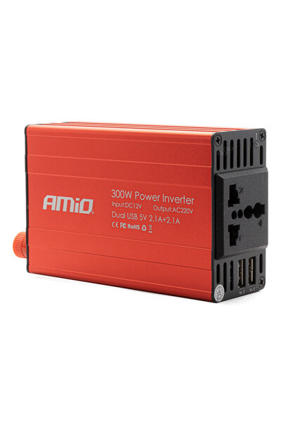AMIO Voltage converter 12V -> 220V, 300W/600W, 2 x USB 5V