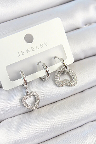 shopwave طقم أقراط نسائية مكونة من 3 قطع من حجر الزركون النحاسي على شكل قلب ف...