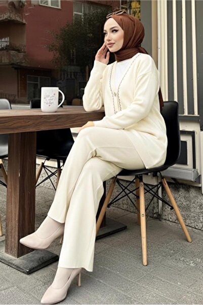 TRENDTESETTÜR Women's Beige (Stone) Pants and Knitwear Set t 20352