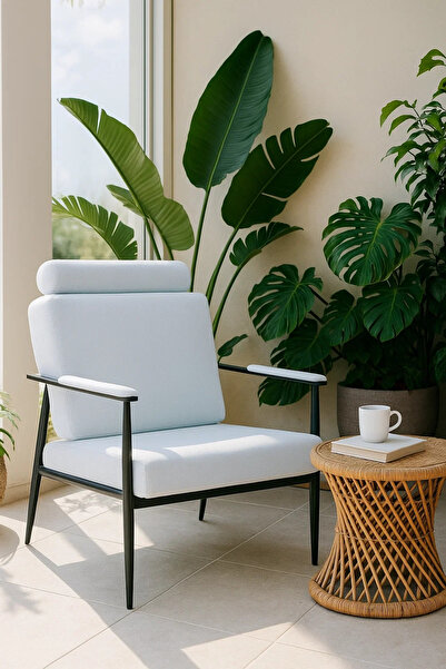 MARIA HOMES White Lounge Chair with Headrest, Modern Comfortable Armchair for Living Room & Office Decor