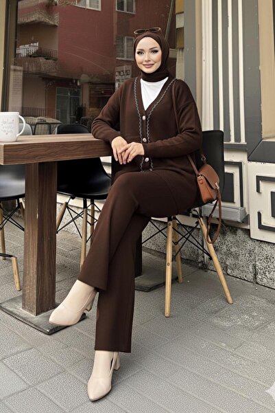 TRENDTESETTÜR Women's Brown Pants and Knitwear Set t 20352