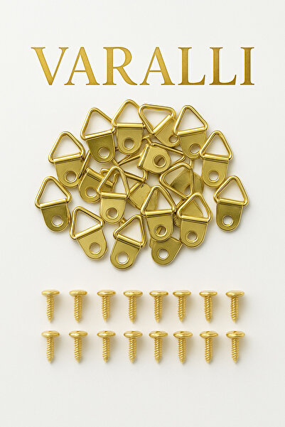 Varalli Altın Renk Üçgen Tablo Askı Aparatı + Vida Seti (200’lü Paket) – Çerçeve Ayna Duvar Askı Aparatı