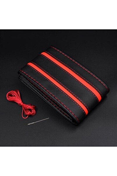 Avex Steering wheel cover made of GENUINE LEATHER WITH TWO RED STRIPES, for cars, diameter 37 - 39 cm