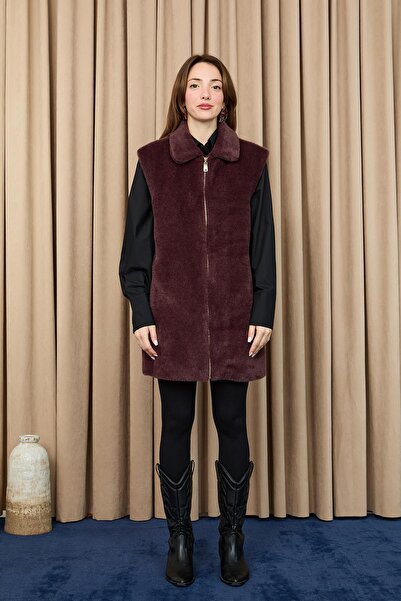 Puane Women's Zippered Plush Vest - 15238Ylk - Brown