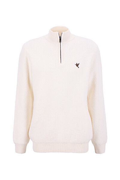 Fabrika Bato Yaka Slim Fit Düz Ekru Erkek Kazak F5WM-KZK 2316