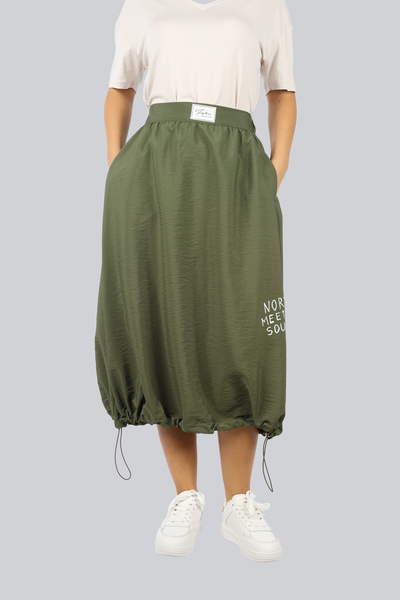 Ysatis Fusta de damă cu talie înaltă și elastică, confortabilă, cu vârf elastic, fustă kaki 2525.3000111-KHAKİ