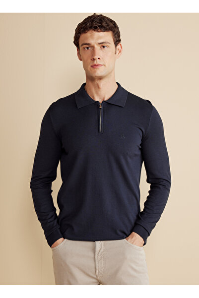 BROOKS BROTHERS Polo Yaka Standart Lacivert Erkek Kazak BBFW25MKL023