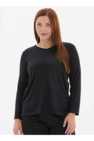 Selen V Yaka Taşlı Siyah Kadın Bluz 25KSL8247