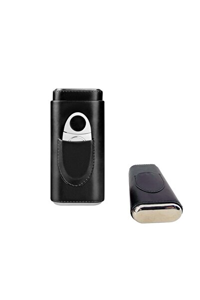 COOYA Leather Cigar Case with Cutter Cedar Wood Lined Cigar Humidor Portable Travel Cigar Case(Black)