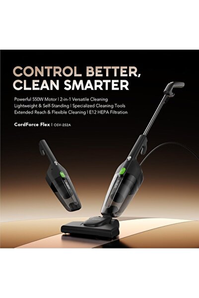 oraimo 16000Pa 3-in-1 Stick Vacuum Cleaner, 600W, 500ml Dust Cup, 2 HEPA Filters, 5m Cord (Grey)