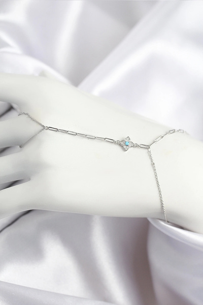 shopwave Brass Zircon Stone Mi Beaded Clover Model Silver Color Şahmeran