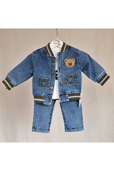 Victorino Set denim cu ursuleț de pluș (3 piese)
