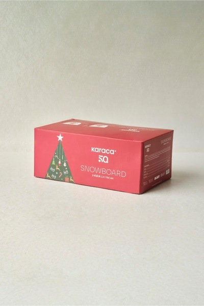 Karaca New Year's Snowboard 2-Person Tea Cup Set with Spoon 300 ml