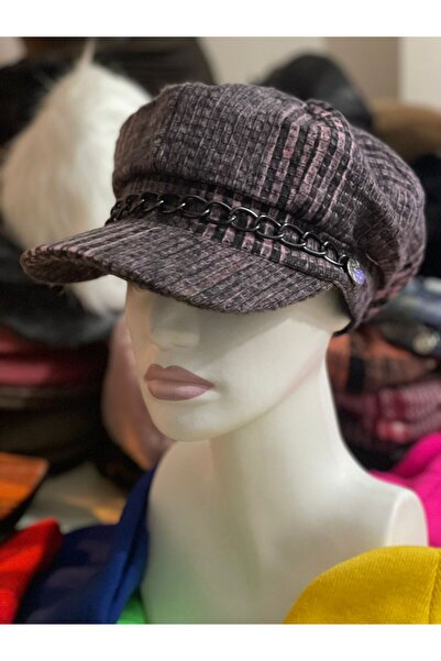 kuru Kışlık Zincir Aksesuarlı Kaşe Kumaş Baretta Şapka