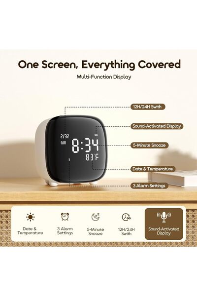 oraimo Premium Alarm Clock - Smart Touch, 3 Alarms, Voice-Activated Backlight, 80-Day Battery