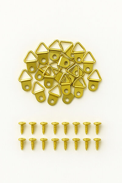 Varalli Altın Renk Üçgen Tablo Askı Aparatı + Vida Seti (100’lü Paket) | Çerç...