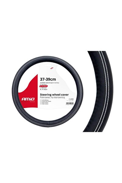 AMIO Husa volan neagru + cusatura alba SWC-15-M (37-39cm)