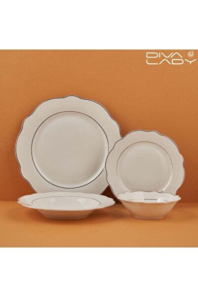 DIVA LADY A luxurious porcelain dinnerware set with an elegant wavy design – 24 pieces