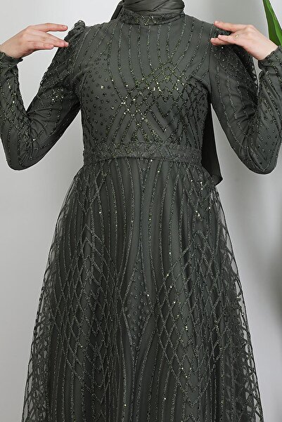 GİYZAMİLA Ezna Simli Abiye Haki