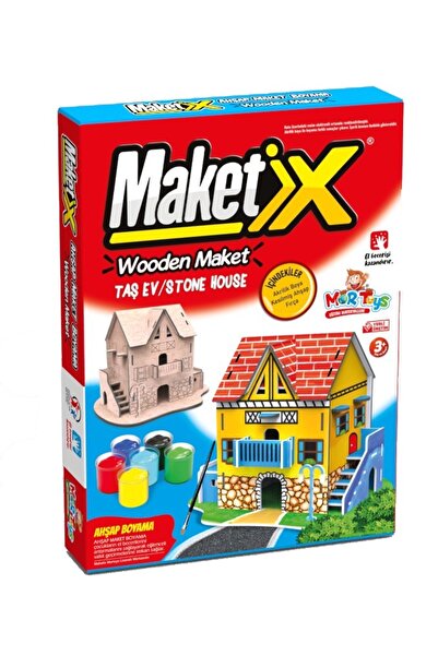 Maketix Ahşap Maket Taş Ev Boyama Seti | 3+ Yaş Eğitici Ahşap Oyuncak