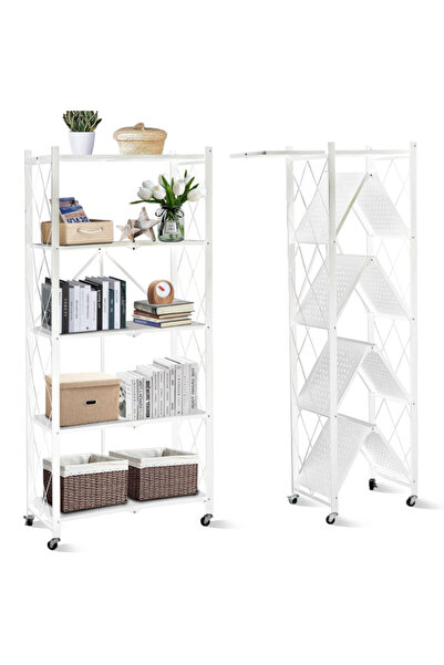 HayaBazaar أرفف تخزين سميكة قابلة للطي بخمس طبقات مع عجلات