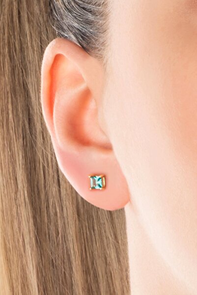 So CHIC... Mira 18 Ayar Sarı Altın Kaplama Gümüş Tektaş Küpe