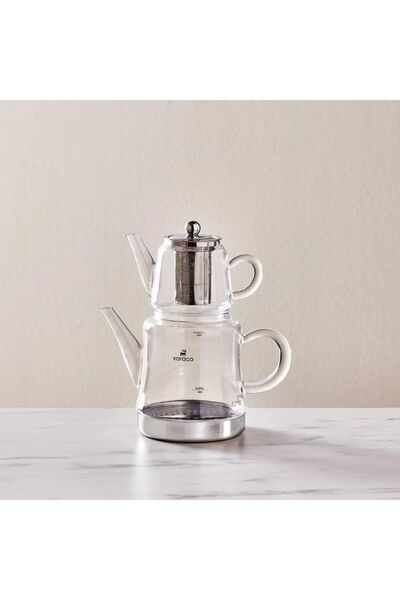 Karaca Doura Glass Teapot Set — 450ml Teapot & 180ml Kettle (Stovetop Compatible)