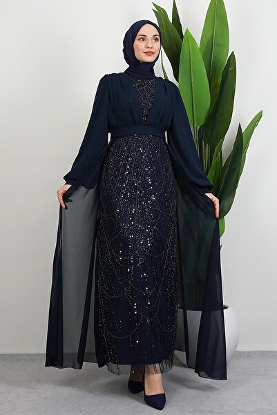 GİYZAMİLA Вечерна рокля Yakamoz Stone в тъмно син цвят