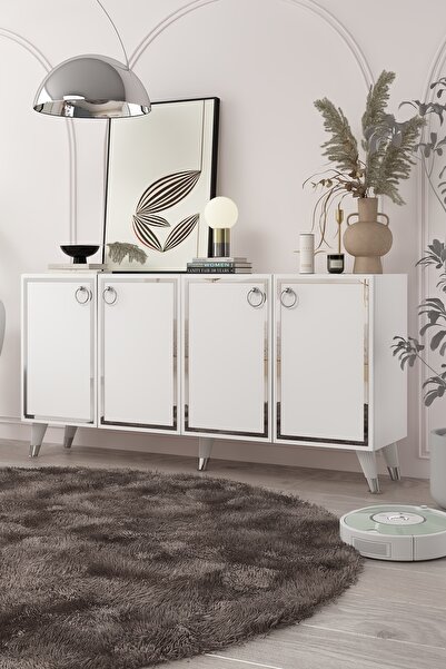 DEMONTE DECOR 8205-1DD KB150 KONSOL, TV ÜNİTESİ BEYAZ-GÜMÜŞ