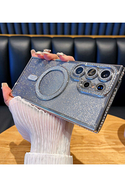 Generic جراب لهاتف Samsung S25 Ultra، حلقة مغناطيسية لامعة، حافة ماسية، غطاء متدرج لهاتف Galaxy S25 Ultra