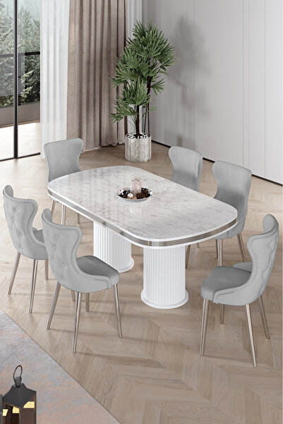 Canisa Galya Serisi Lak Panel 90x168 Sabit Beyaz Mermer Desen Mutfak Masa Tak...