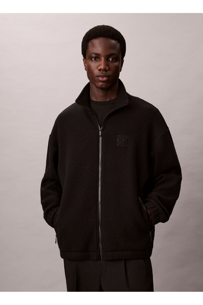Calvin Klein Dik Yaka Siyah Erkek Sweatshırt LV04LD218GUB1_WOOL BLEND POLAR FLEE