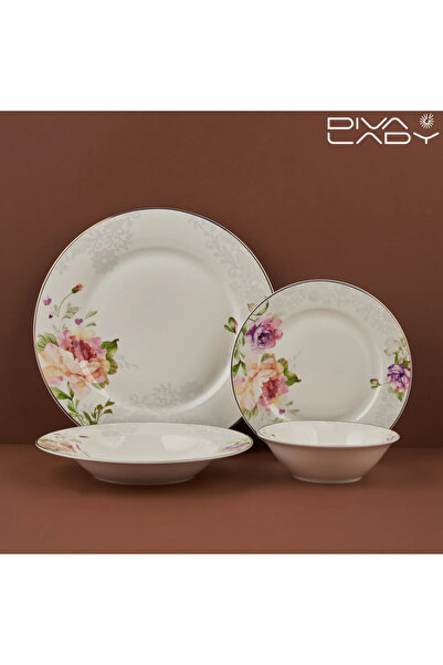 DIVA LADY Luxurious floral porcelain dinnerware set – 24 pieces