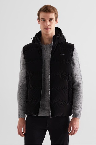 Gant Men's Regular Fit Zipper Stripe Hooded Vest - Black