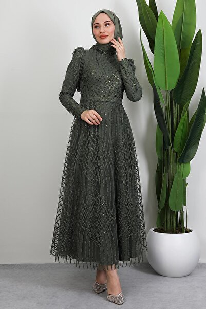 GİYZAMİLA Ezna Simli Abiye Haki