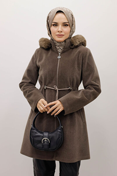 Tesettür Dünyası Hooded Zippered Fox Coat Tsd250238 Brown