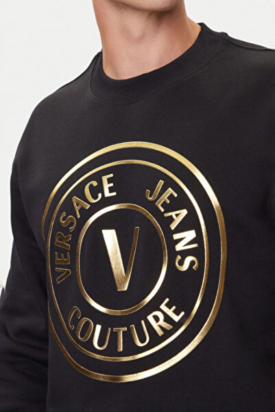 Versace Men's Gold Foil Print Emblem Crew Neck Sweatshirt - Black/Gold