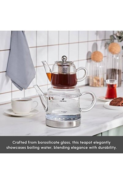 Karaca Doura Glass Teapot Set — 450ml Teapot & 180ml Kettle (Stovetop Compatible)