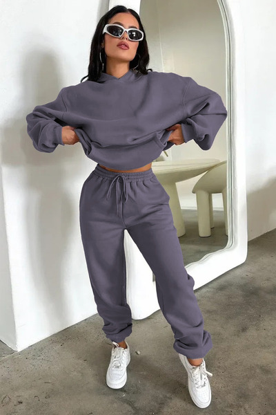 YAKAMEL Women's Hooded Oversized Tracksuit Set with Elasticated Cuffs