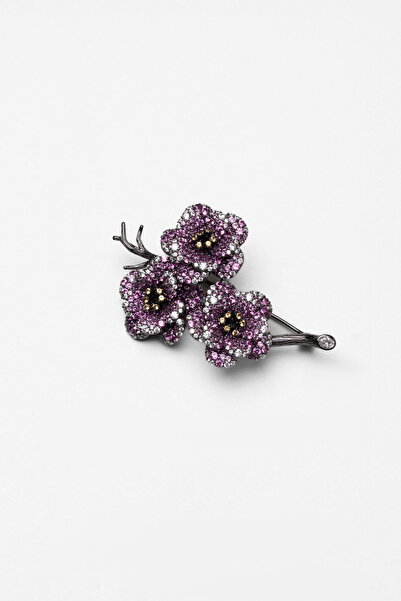 So CHIC... Sakura Siyah Rodyum Kaplama Gümüş Broş