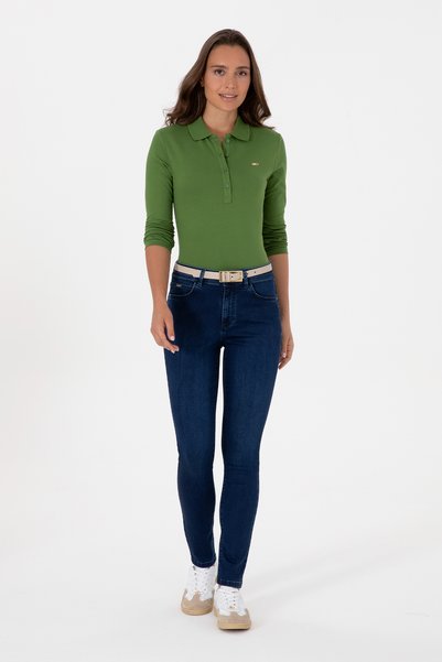 U.S. Polo Assn. Hanorac verde basic pentru femei cu gât polo 50313593-VR054