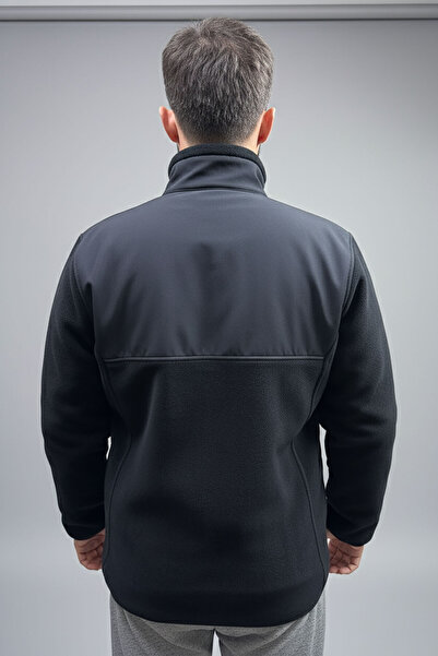 WİDİ Hunting Setter Culluk Printed Mock Neck Paneled Black Softshell Fleece Jacket