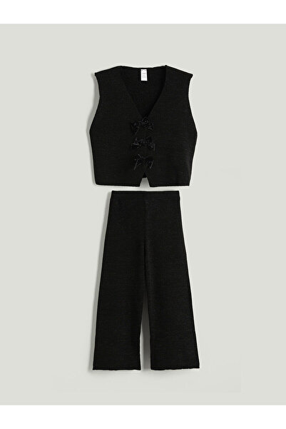 LC Waikiki Glitter Knitwear Girls' Vest and Pants