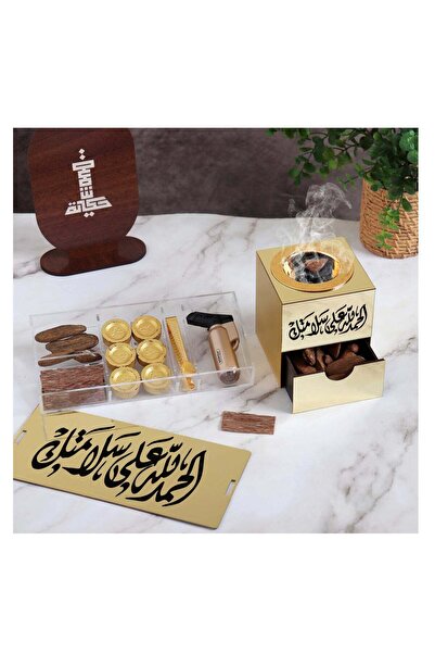 Story of candle Hikaya incense burner with storage box, engraved 'Alhamdulillah', includes Moroccan oud, Vietnamese