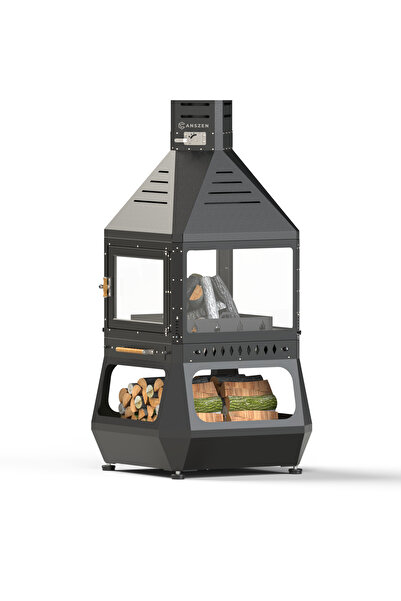 Canszen Caloriva Camlı Orta Şömine | Modern Tasarımlı Bahçe Şöminesi