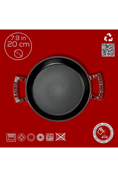 Lava Cast Iron Round Plate Cast Iron Solid Double Handle Diameter (Ø) 20Cm.-Burgundy